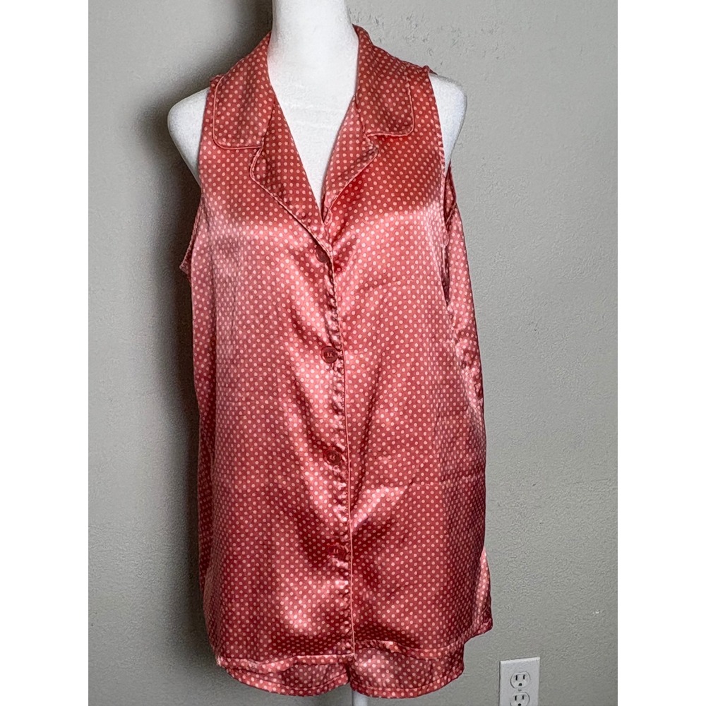 Victoria's Secret Coral Polka Dot Satin Pajama Set Sleeveless Top Shorts‎ Large